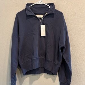 NWT Buck Mason Women’s Venus Wash Vintage Interloop Varsity Blue Quarter Zip